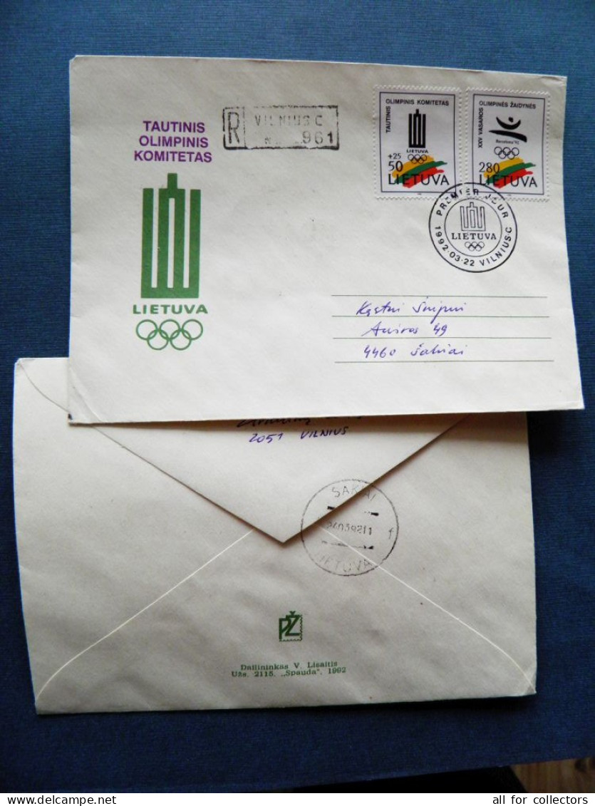 Cover Lithuania Sent From Vilnius To Sakiai Registered 1992 Special Fdc Cancel  Olympic Committee Games Barcelona Spain - Litauen