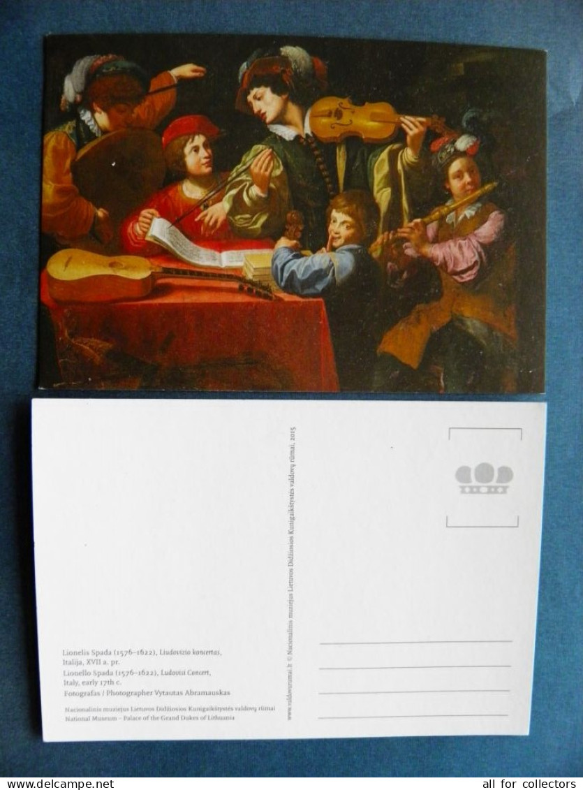 Post Card Lithuania Art Painting Of Lionello Spada Italy Concert Musical Insruments Exhibition In National Museum  - Lituanie