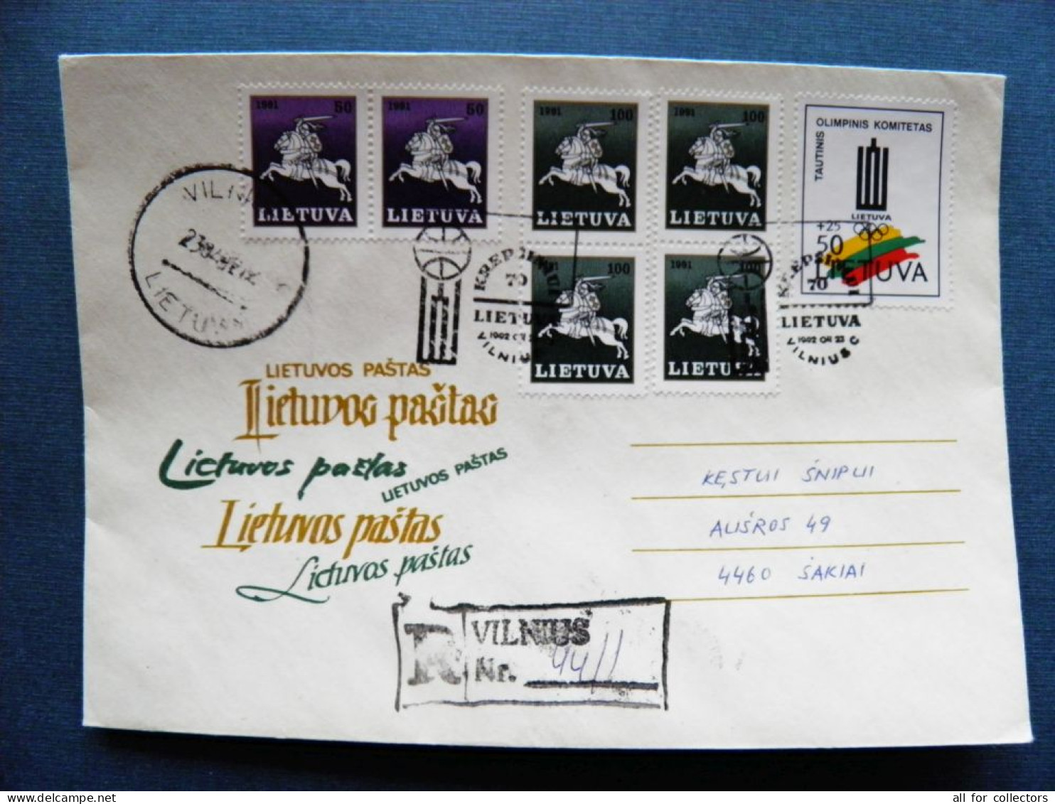 Cover Lithuania Sent From Vilnius To Sakiai Registered 1992 Special Cancel Basketball 70 Olympic Committee Rings - Lituania