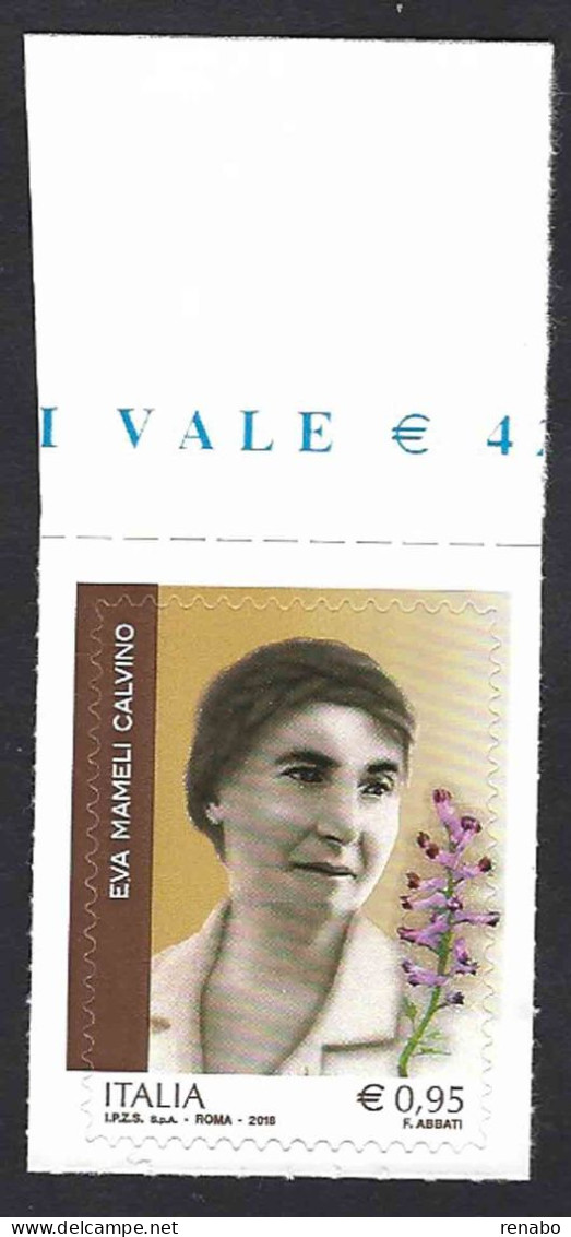 Italia 2018; Genio Femminile Italiano: Eva Mameli Calvino (1886-1978 ), Botanica E Naturalista Del Primo XX Secolo. - 2011-20: Nieuw/plakker