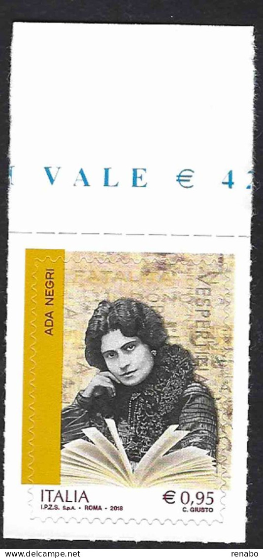 Italia 2018; Genio Femminile Italiano: Ada Negri ( 1870- 1945 ), Poetessa, Scrittrice, Insegnante. - 2011-20: Nieuw/plakker