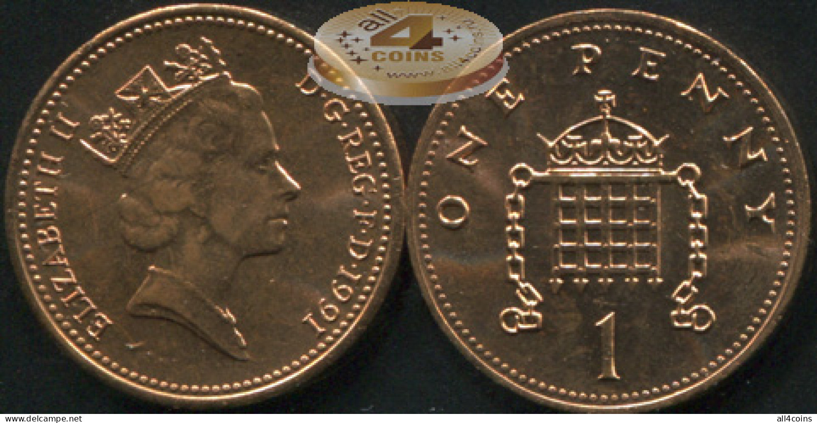 Great Britain 1 Penny. 1991 (Coin KM#935. Unc) - 1 Penny & 1 New Penny