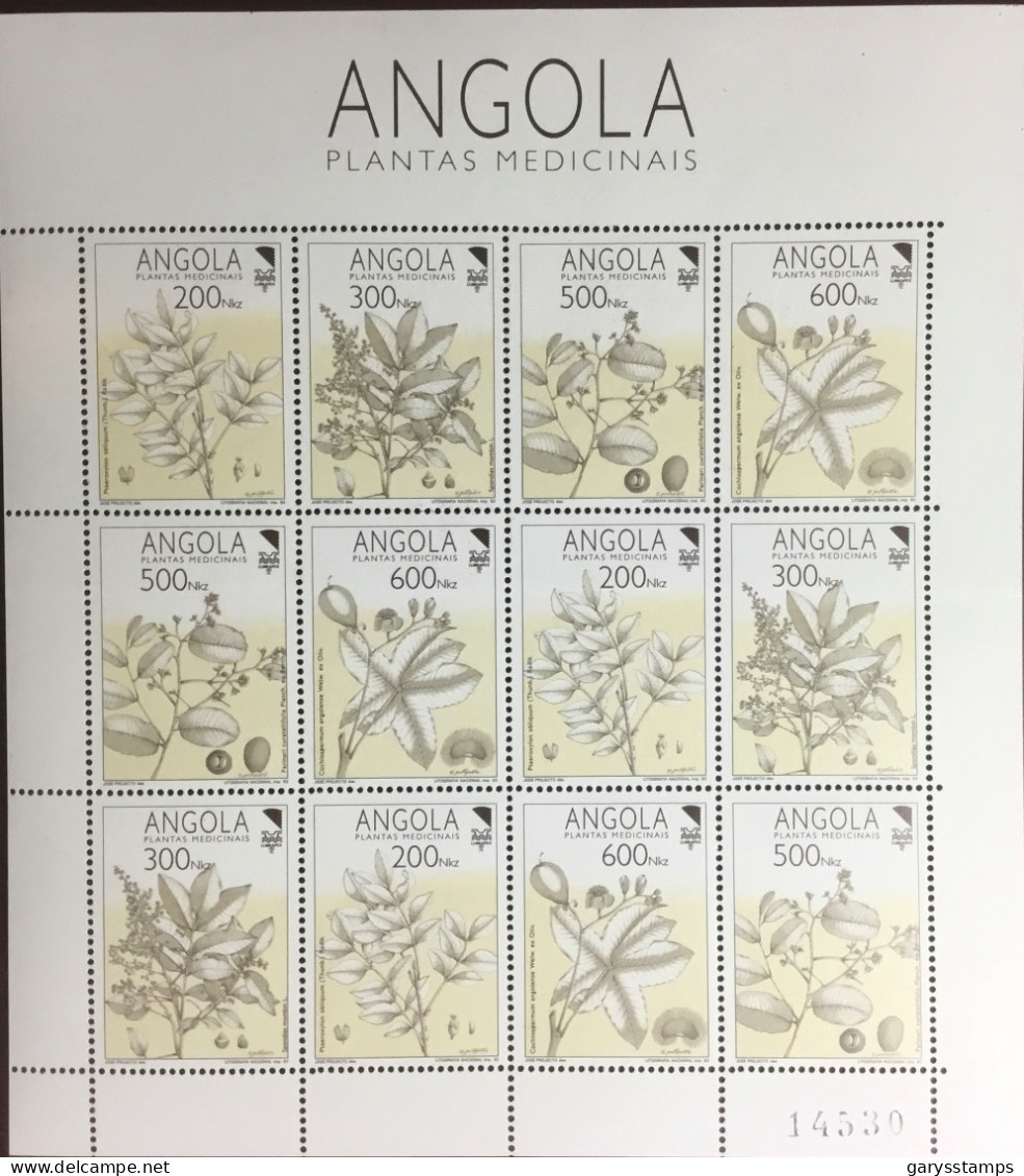 Angola 1992 Medicinal Plants Sheetlet MNH - Plantas Medicinales