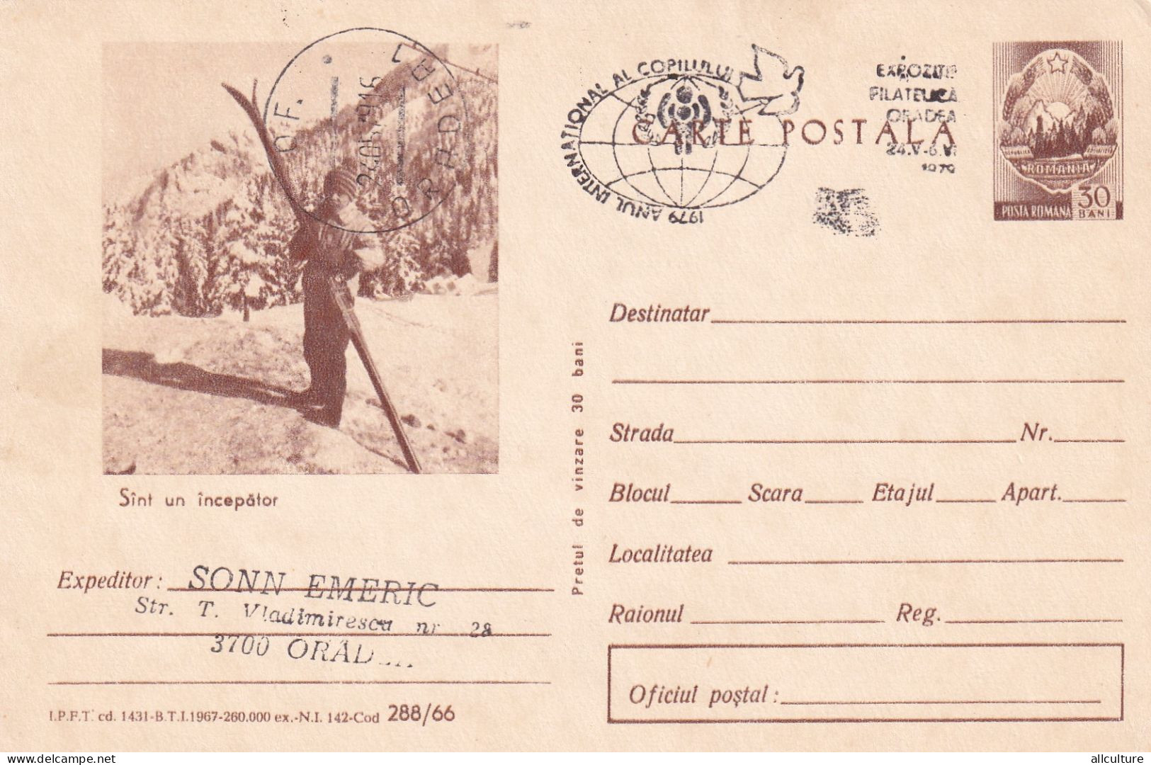 A24425 -  SKY BEGINER YOUNG BOY SKY , SUNT INCEPATOR  Postal Stationery ROMANIA 1967  Rare - Enteros Postales