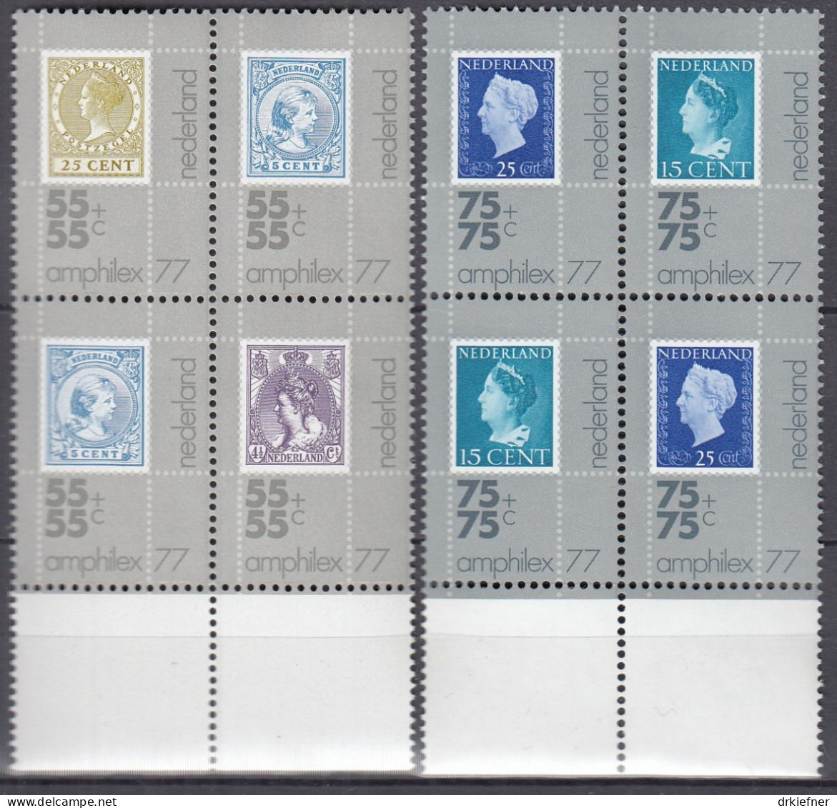 NIEDERLANDE  1083-1087, 4erBlock, Postfrisch **, Internationale Briefmarkenausstellung AMPHILEX ’77, 1976 - Neufs