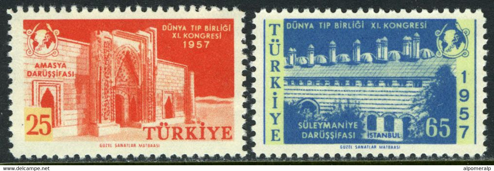 Turkey 1957 Mi 1526-1527 MNH World Medical Association 11th Congress | Healthcare | Historic Sites - Nuevos