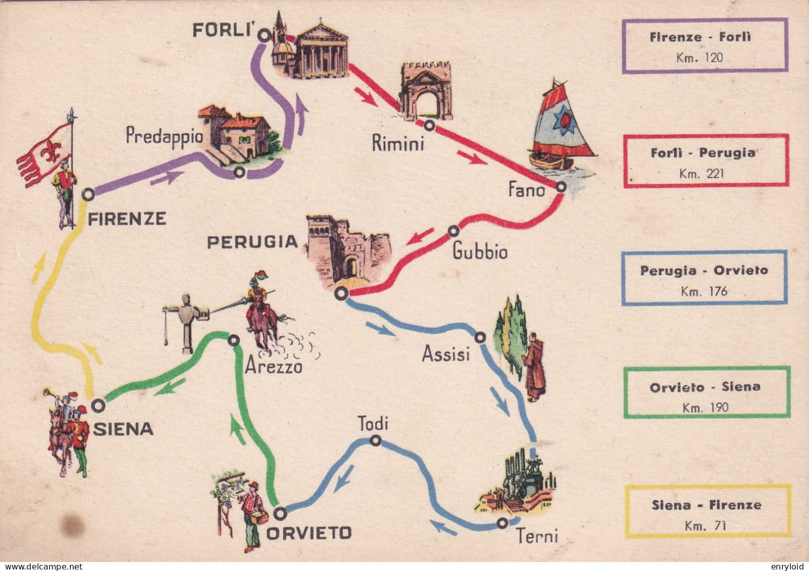 Pubblicitaria Esselube 1939 Cartina Con Distanze Km. - Werbepostkarten