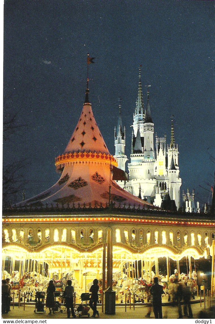 CASTLE AND CAROUCEL, DISNEY WORLD, FLORIDA, AT NIGHT UNUSED POSTCARD M7 - Autres & Non Classés