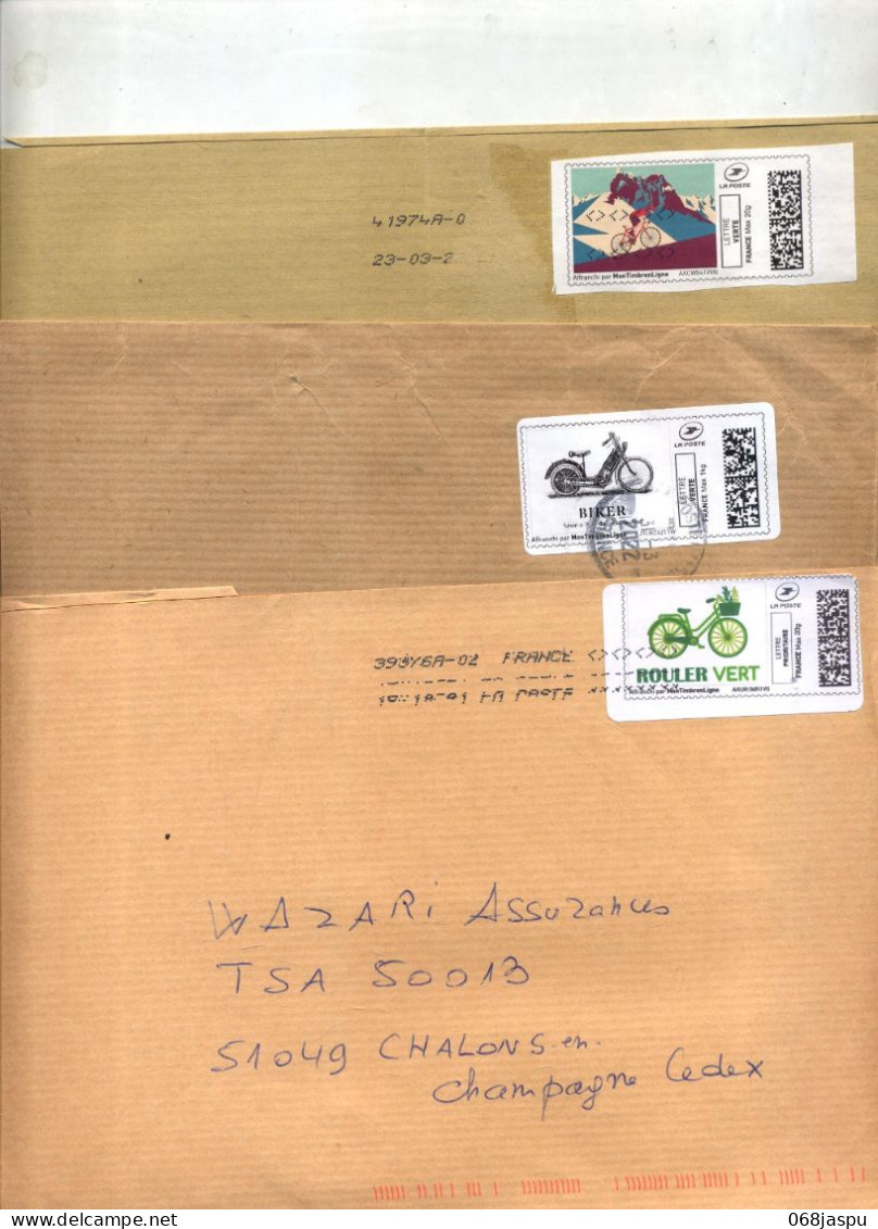 lot  28 lettre sur timbre en ligne theme velo oblitération à voir