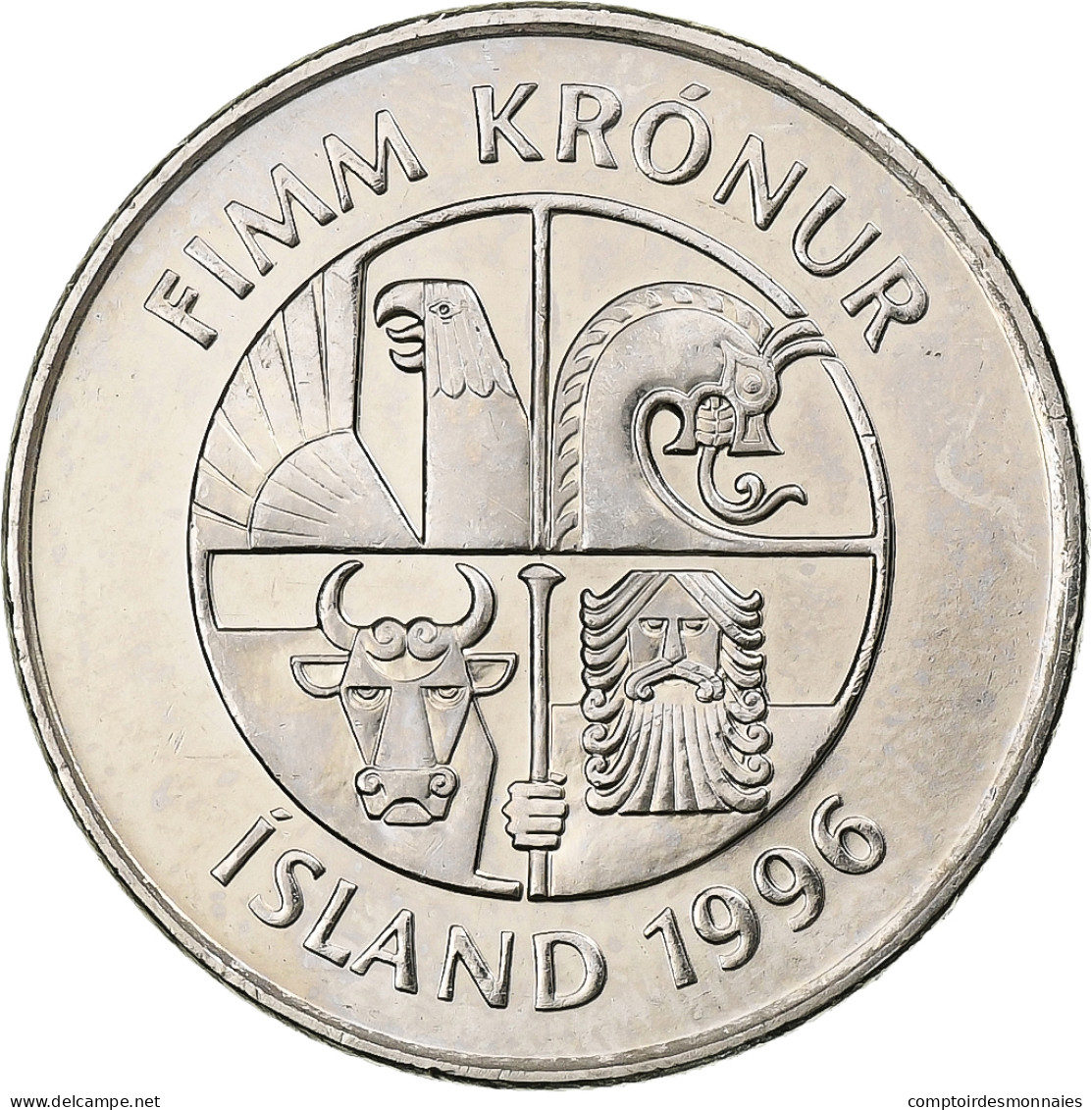 Islande, 5 Kronur, 1996, Nickel Plaqué Acier, TTB, KM:28a - Islande