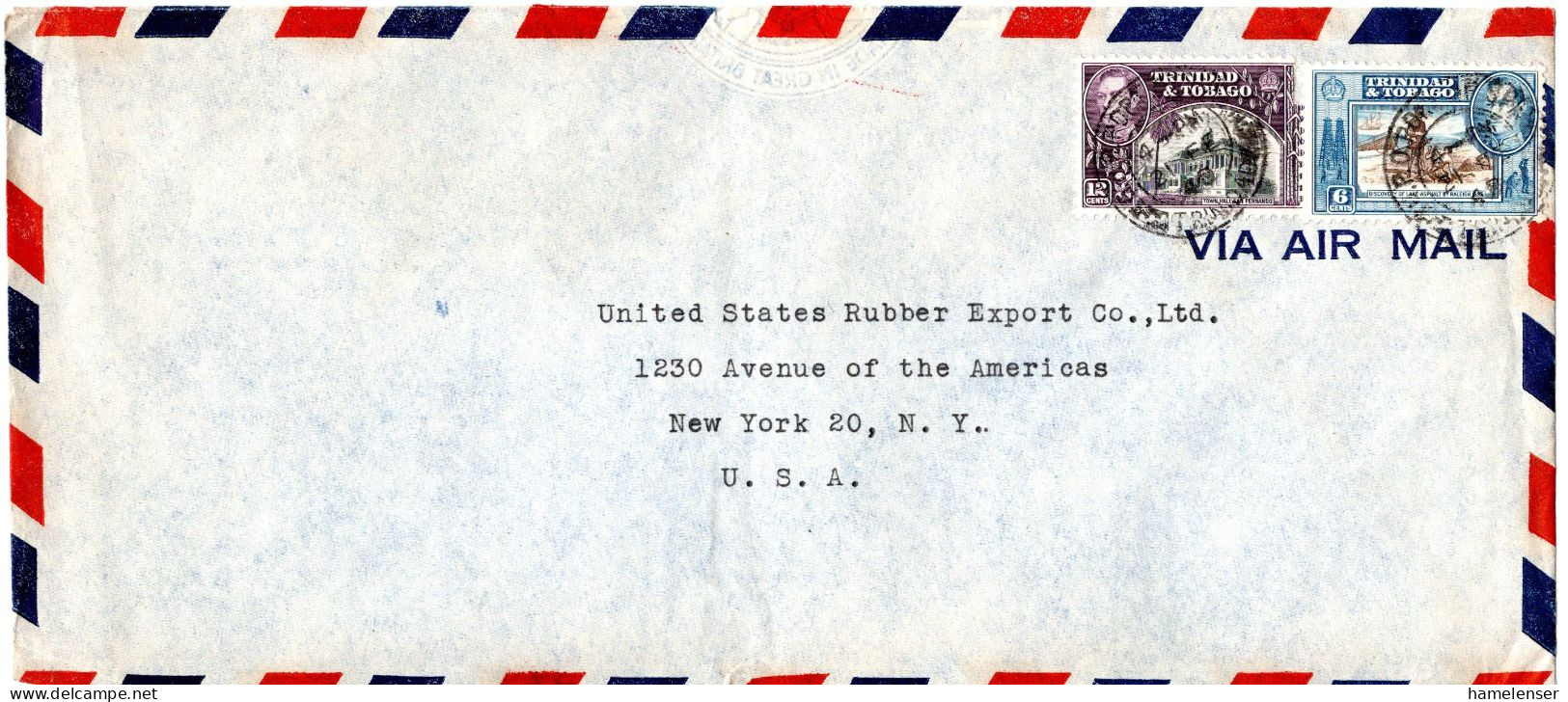 L77248 - Trinidad & Tobago - 1948 - 12c KGVI MiF A LpBf PORT OF SPAIN -> New York, NY (USA) - Trinidad & Tobago (...-1961)