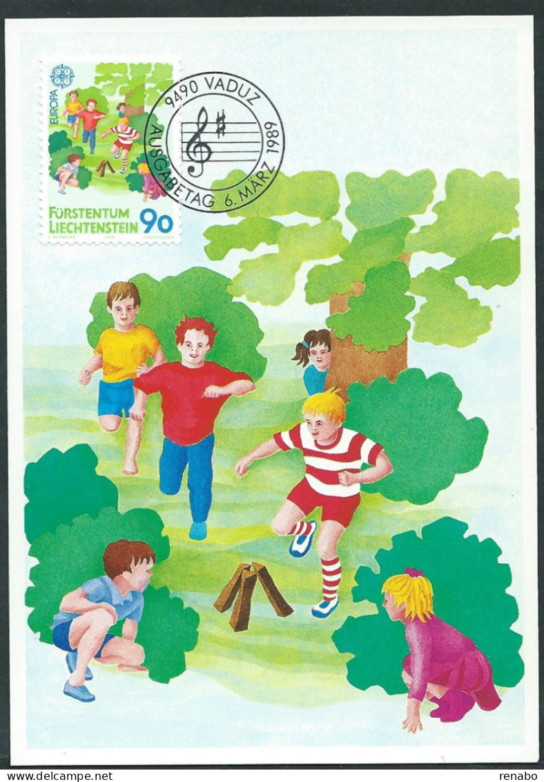 Liechtenstein 1989 ; EUROPA :Maximum Card ; Giochi Di Bambini, Children's Games - 1989