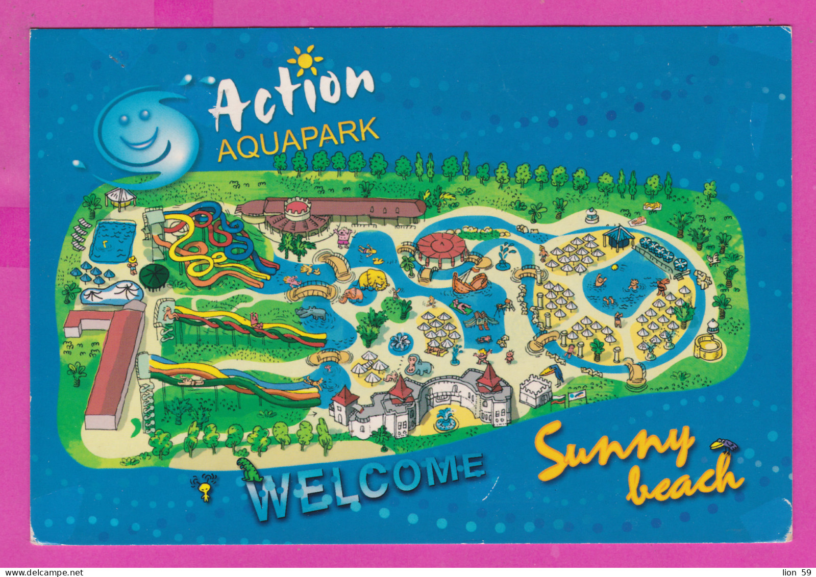 311039 / Bulgaria - Sunny Beach - Map Illustrator ?? - Action Aqupark Dinosaur, Crow, Skates, Hippopotamus, Elephant, PC - Carte Geografiche