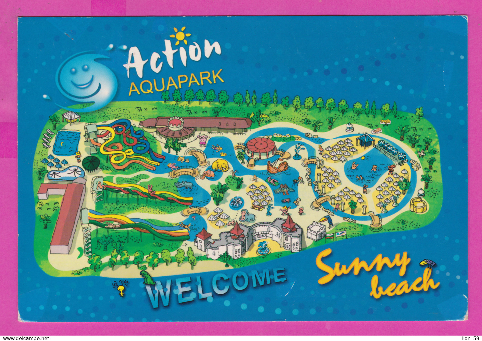 311039 / Bulgaria - Sunny Beach - Map Illustrator ?? - Action Aqupark Dinosaur, Crow, Skates, Hippopotamus, Elephant, PC - Maps