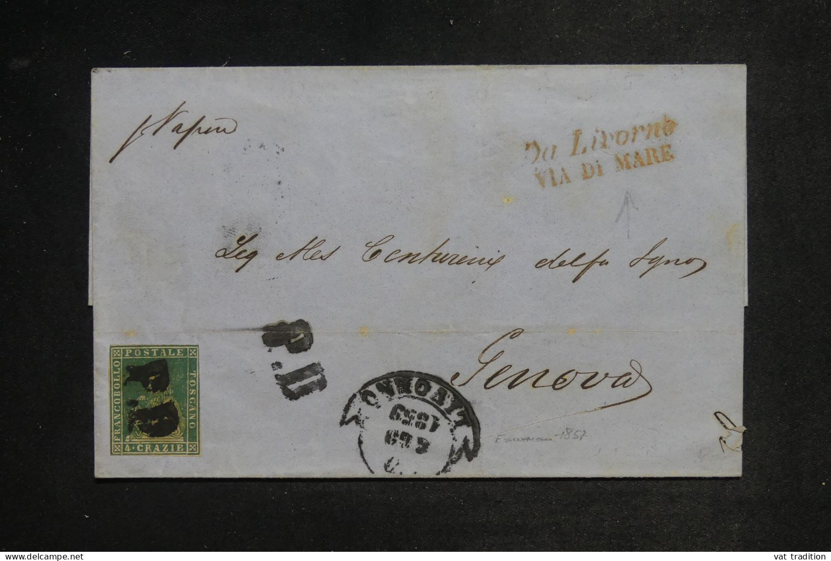 ITALIE / TOSCANE - Lettre De Livorno Pour Genova En 1859, Affranchissement Non Dentelé 4 Crazie  - L 151800 - Toscana