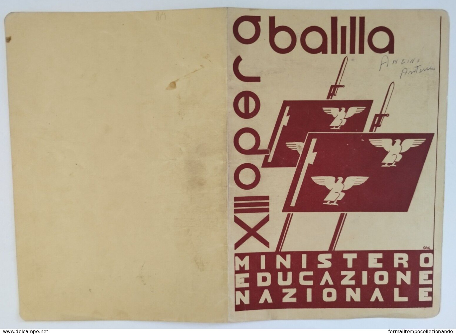 Bp9 Pagella Fascista Opera Balilla Ministero Educazione Nazionale Foggia 1935 - Diploma & School Reports