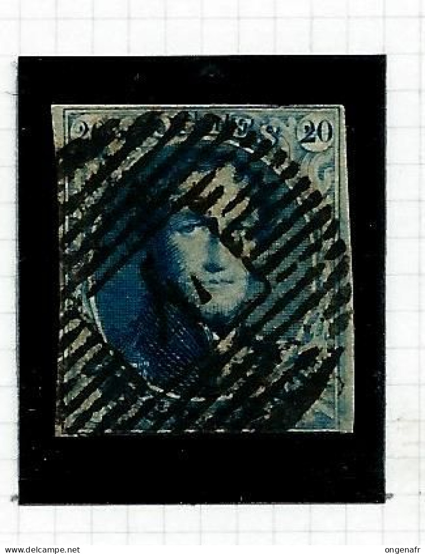 20 Centimes Bleu , LL Encadré N° 4 A (papier épais)  Obl. 4 -  ANVERS - 1849-1850 Médaillons (3/5)