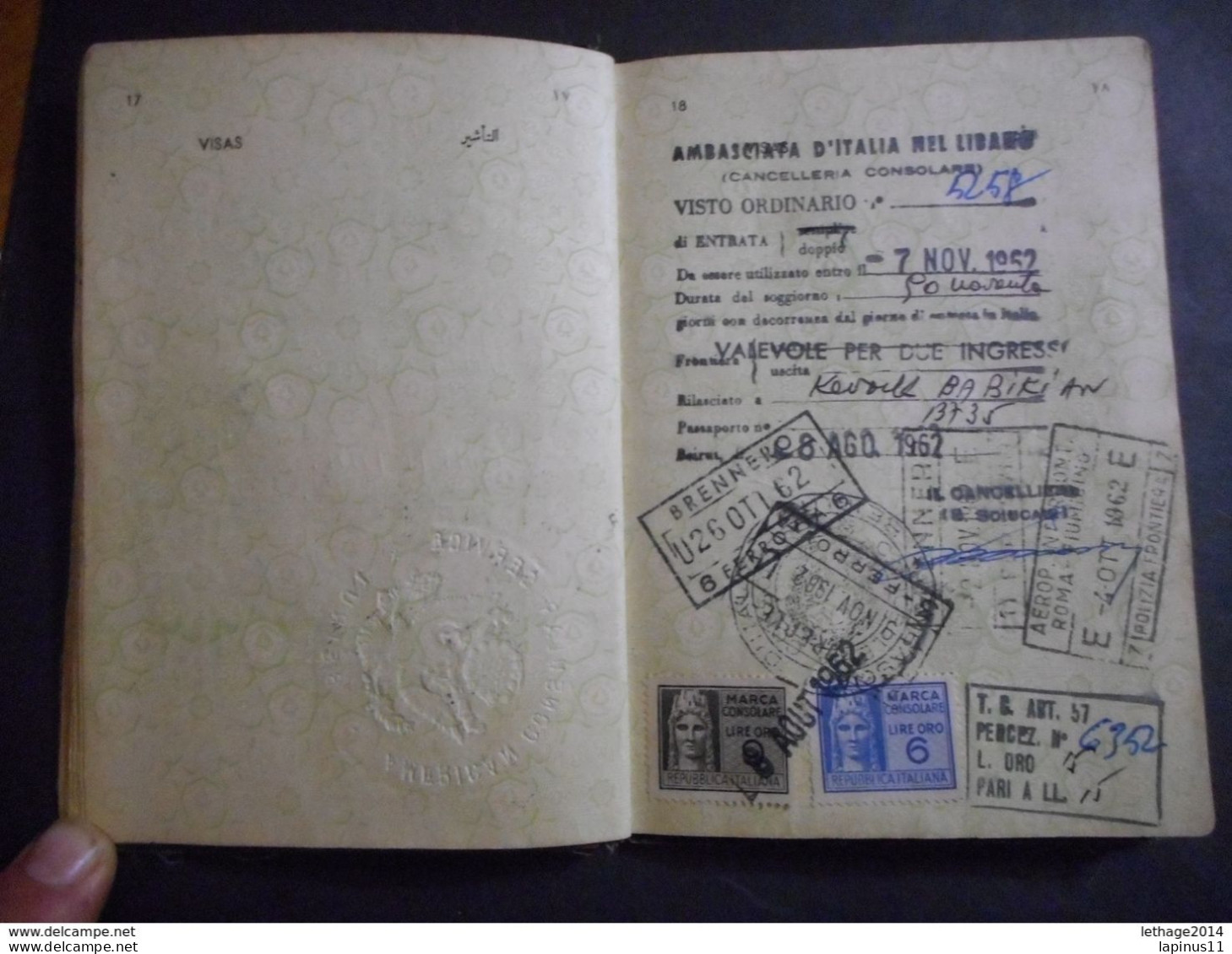 PASSPORT LEBANON لبنان LIBAN Saudi Arabia, Iran, France, Italy, Turkey Jordan Iran TAXE TAX FISCAL RARE