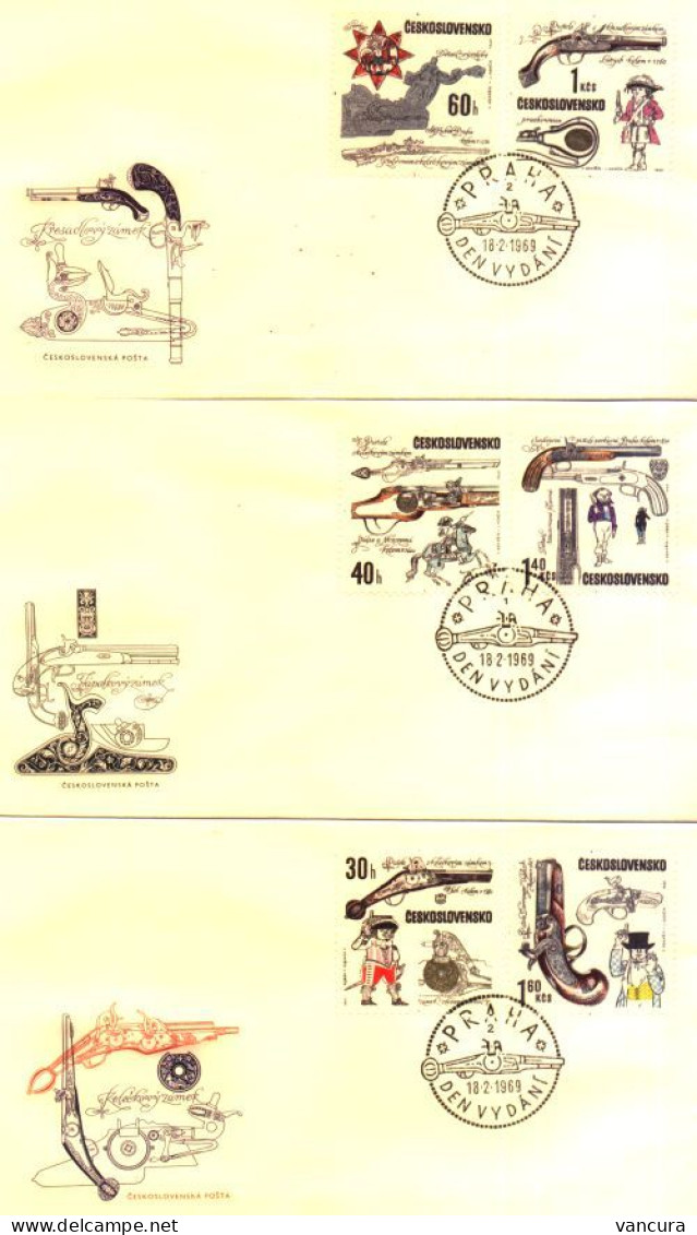 FDC 1744-9 Czechoslovakia Firing Arms1969 NOTICE POOR SCANS, BUT THE FDC'S ARE PERFECT! - Militares