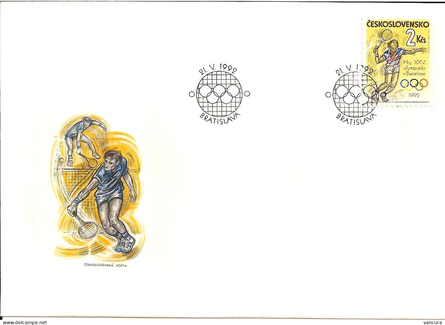 FDC 3007 Czechoslovakia Olympic Games Barcelona 1992 Tennis - Tenis