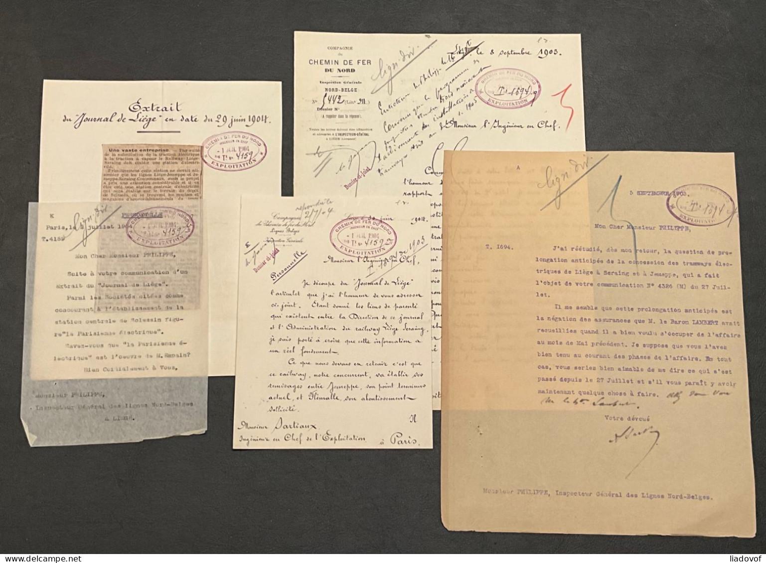 Dossier Met Originele Briefwisseling Periode 1879-1912 Betreffende De Chemin De Fer Du Nord / Nord-Belge - Documenten & Fragmenten