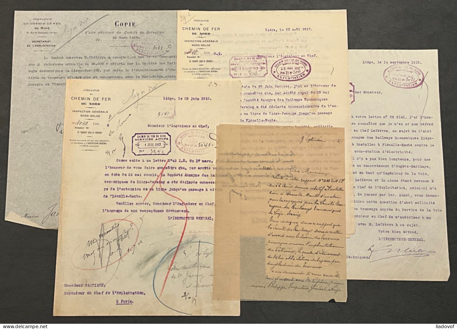 Dossier met originele briefwisseling periode 1879-1912 betreffende de Chemin de Fer du Nord / Nord-Belge