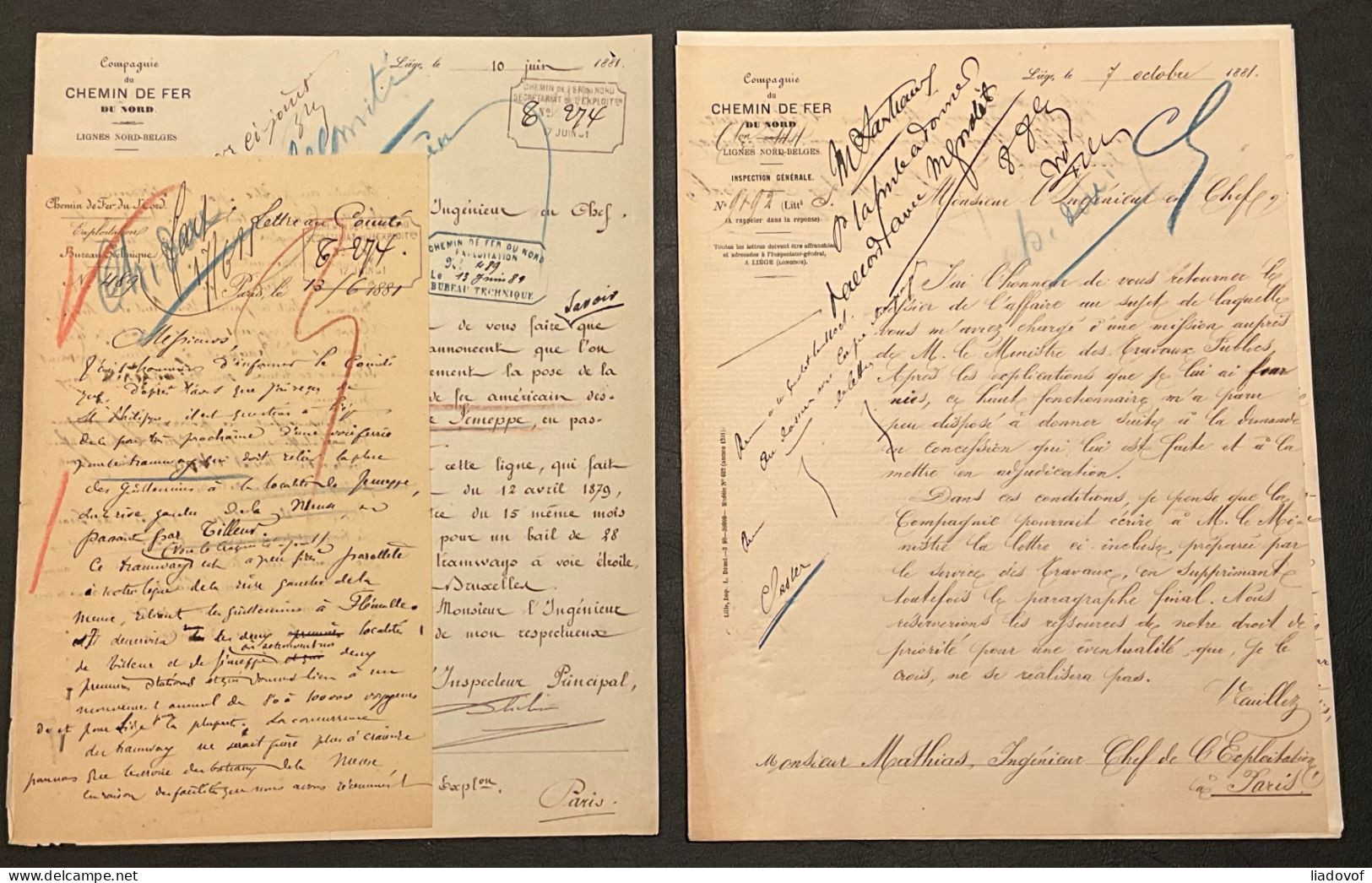 Dossier met originele briefwisseling periode 1879-1912 betreffende de Chemin de Fer du Nord / Nord-Belge