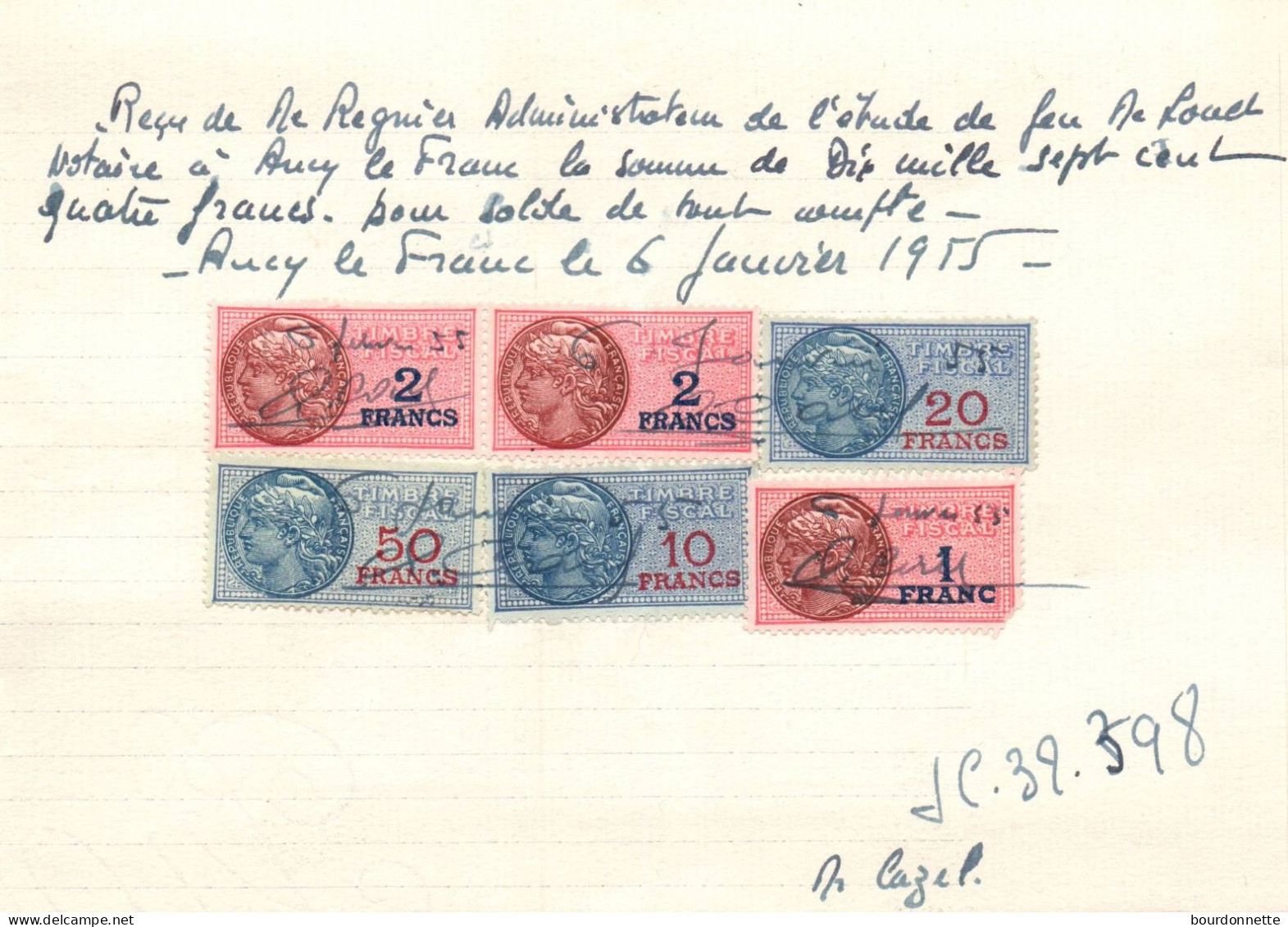 1938 -TIMBRES FISCAUX Sur Documents  Ancy Le Franc Yonne - Briefe U. Dokumente