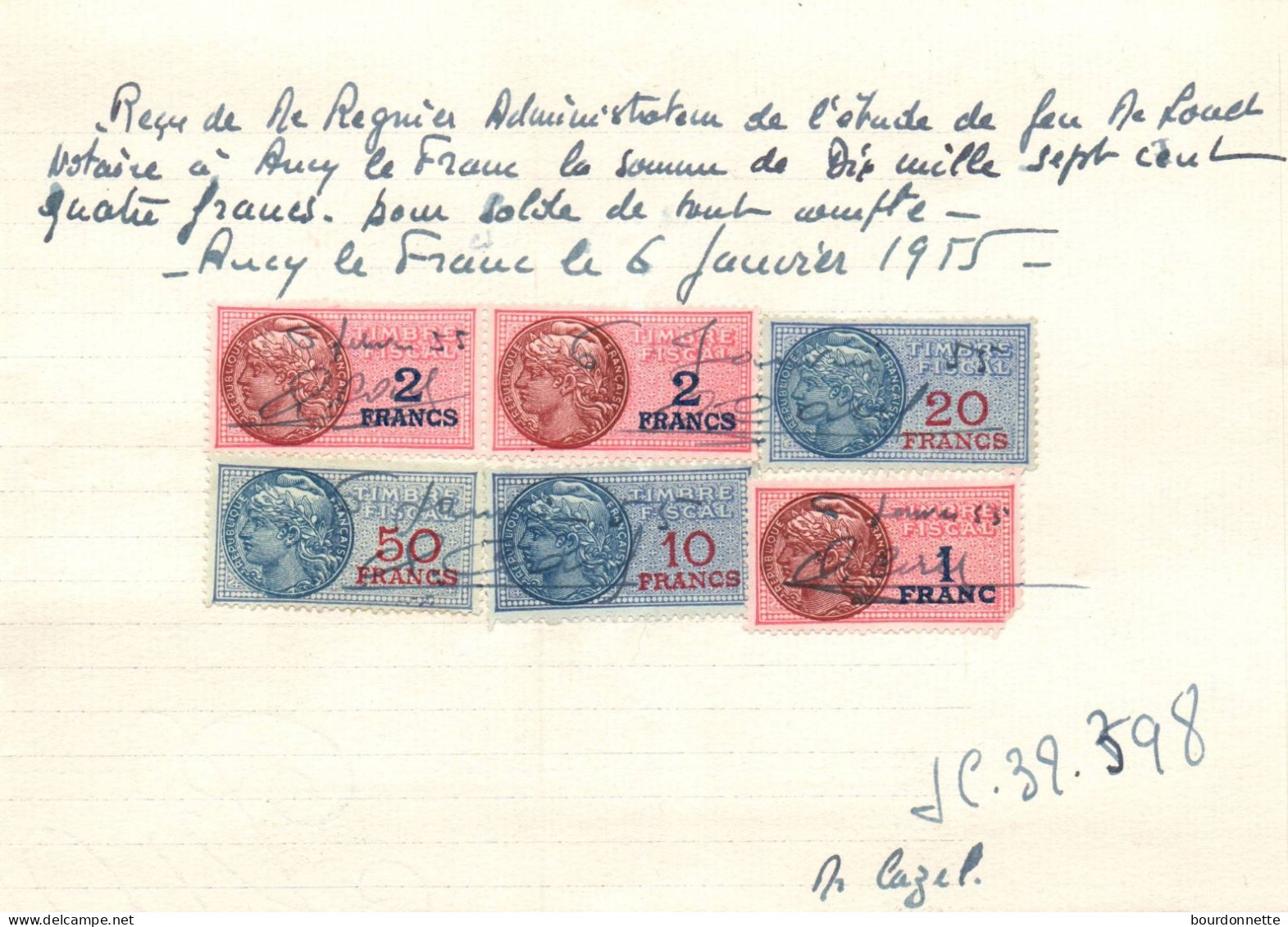 1938 -TIMBRES FISCAUX Sur Documents  Ancy Le Franc Yonne - Storia Postale