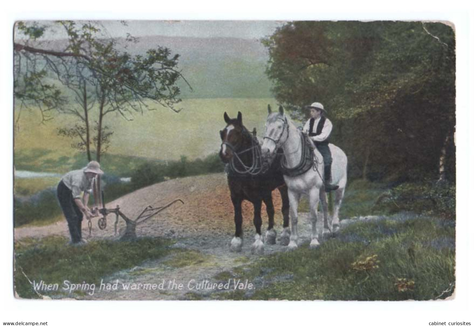 Réparation De La Charrue - Attelage De Deux Chevaux - Carte Voyagé En 1909 - Colorisée - Animée - When Spring Had Warmed - Culturas