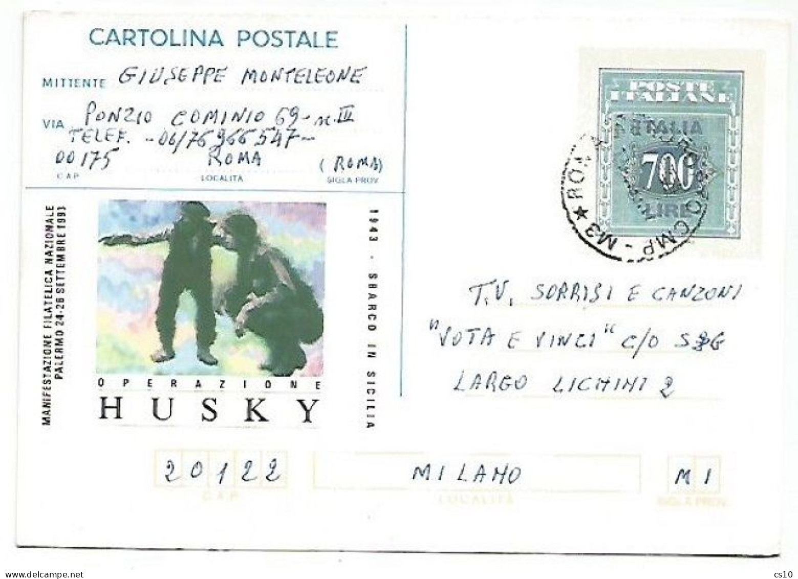 CP Operazione Husky Lire700 # C228 Roma 12apr1994 X Milano - Concorsi A Premi - Interi Postali