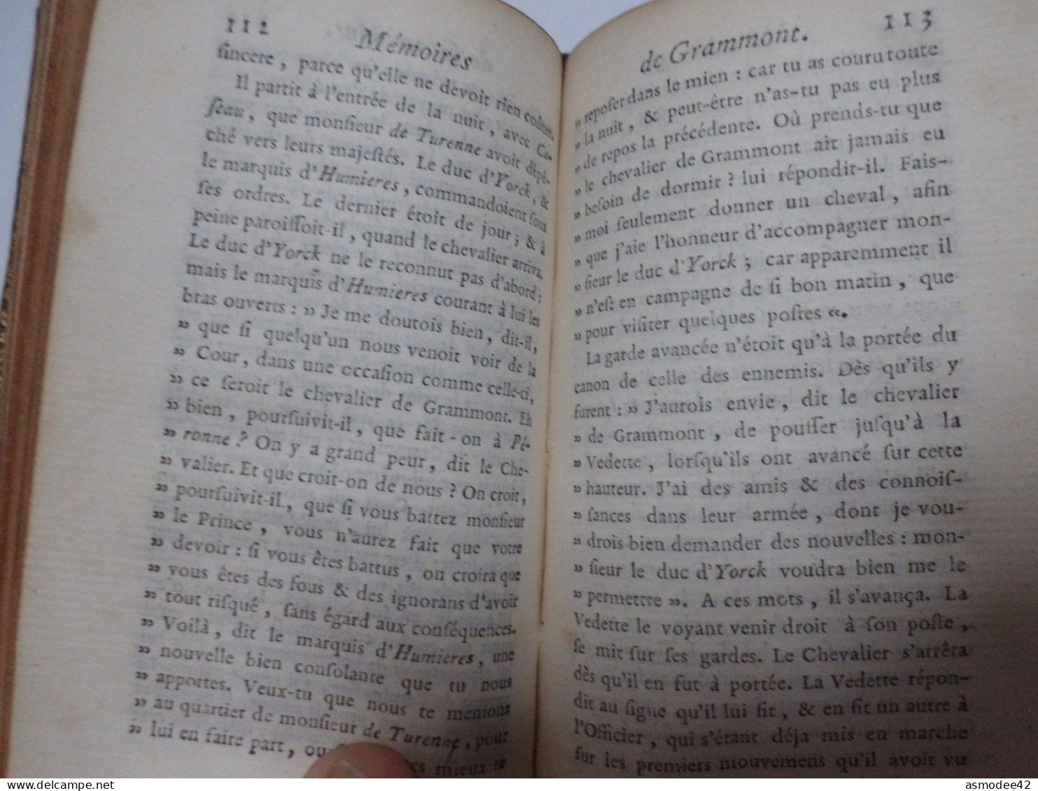 MEMOIRES DU COMTE DE GRAMMONT PAR  HAMILTON  TOME 1    1781  LONDRES   LIVRE ANCIEN XVIIIème  DIM 12,5 X 7,5 cm