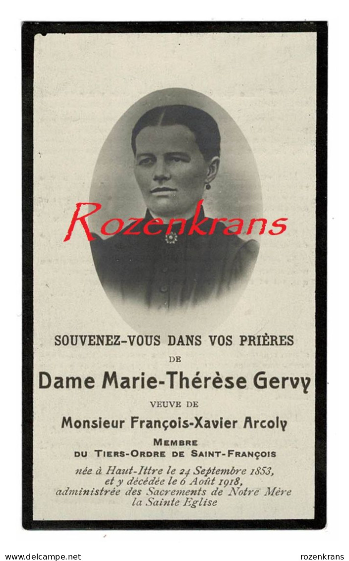 Marie Therese Gervy Francois Arcoly Haut Ittre 1918 Met Photo Foto Doodsprentje Bidprentje - Todesanzeige