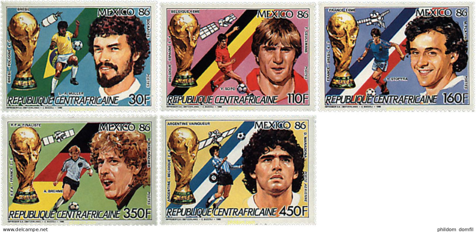 729377 HINGED CENTROAFRICANA 1986 COPA DEL MUNDO DE FUTBOL. MEXICO-86. VENCEDORES - República Centroafricana