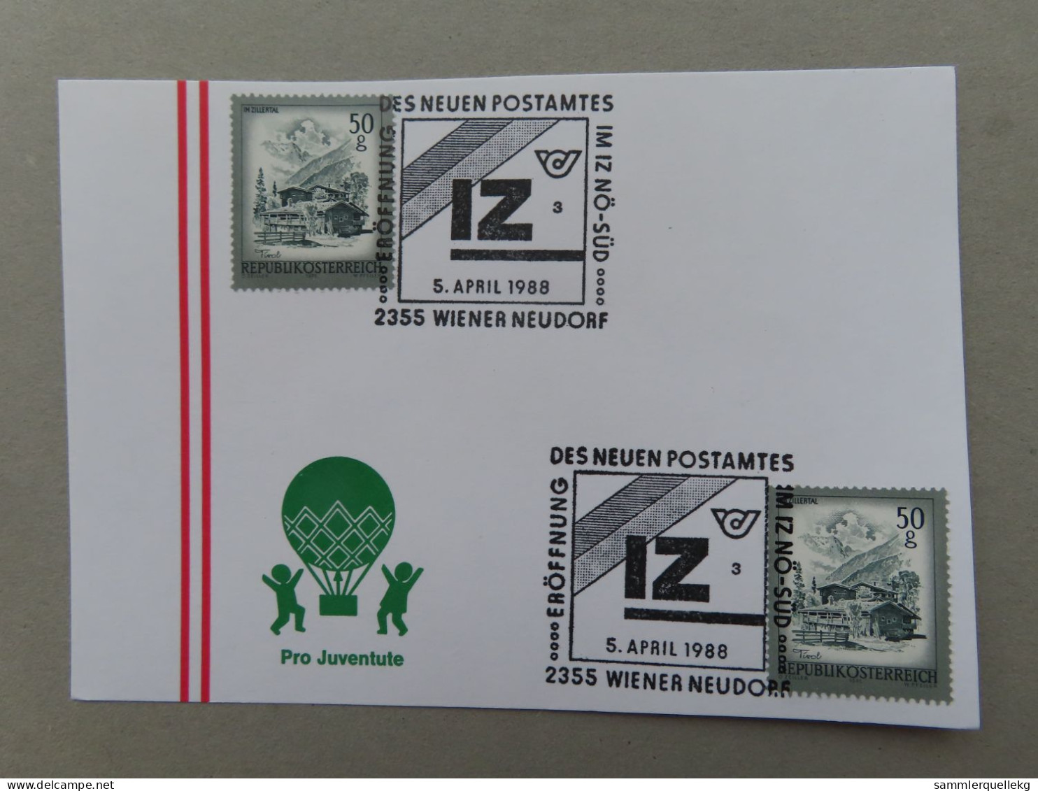 Österreich Pro Juventute - Mit Sonderstempel 5. April 1988 Wiener Neudorf, Eröffnung Des Neuen Postamtes (Nr.523) - Autres & Non Classés