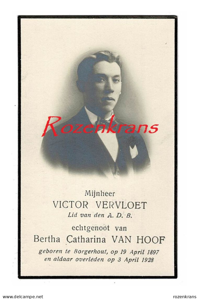 Victor Vervloet Bertha Van Hoof 1928 Borgerhout Fam. Boigelot Caers Met Photo Foto Doodsprentje Bidprentje - Todesanzeige