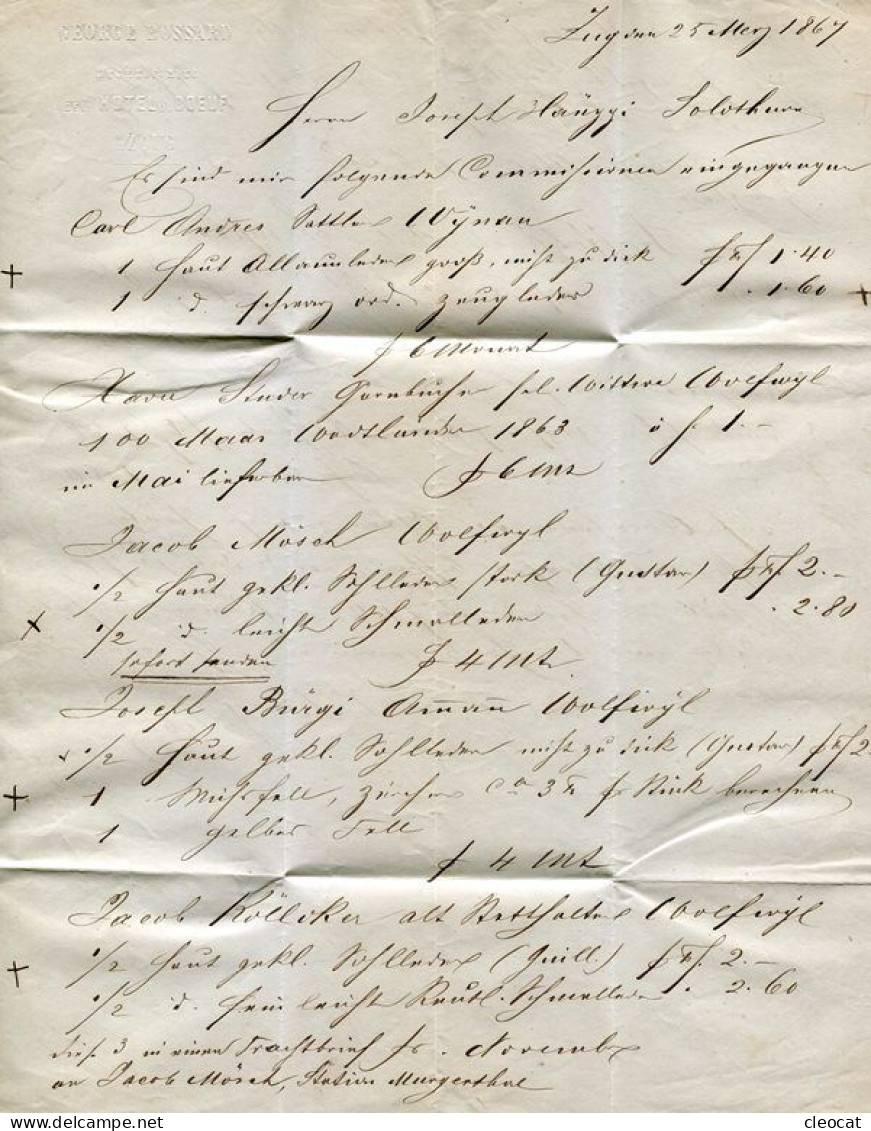Faltbrief Von Zug Nach Solothurn 1867 - Briefe U. Dokumente