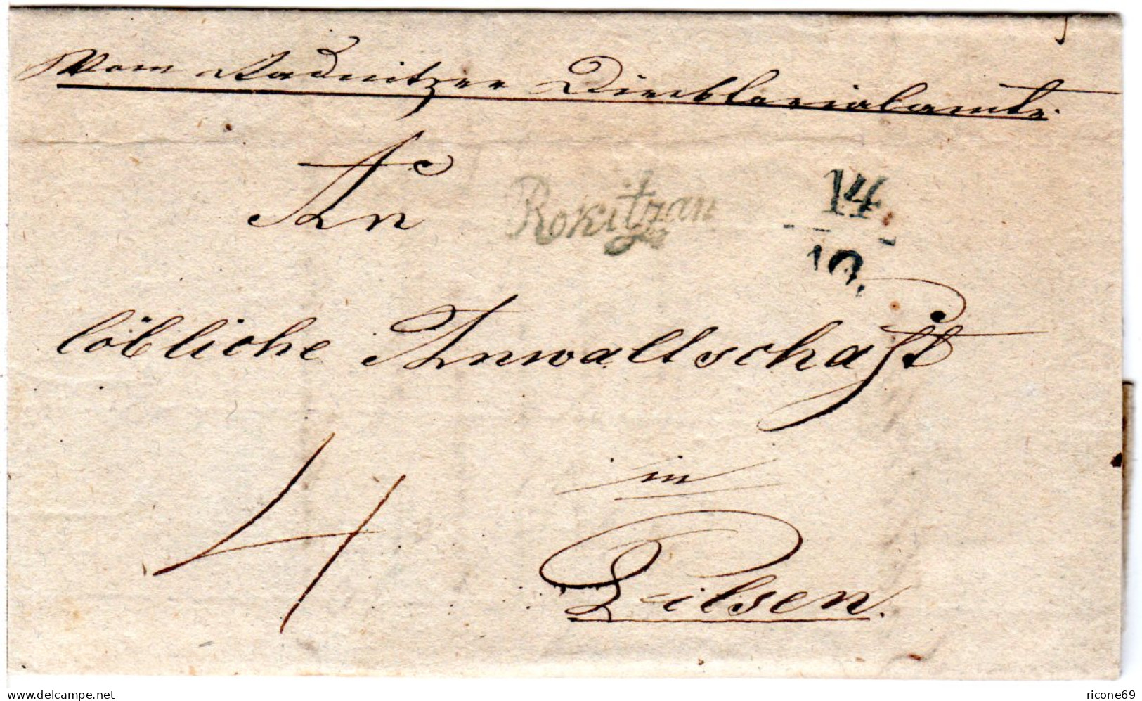 Österreich 1838, Böhmen Schreibschrift-L1 Rokitzan Klar Auf Brief N. Pilsen - Brieven En Documenten