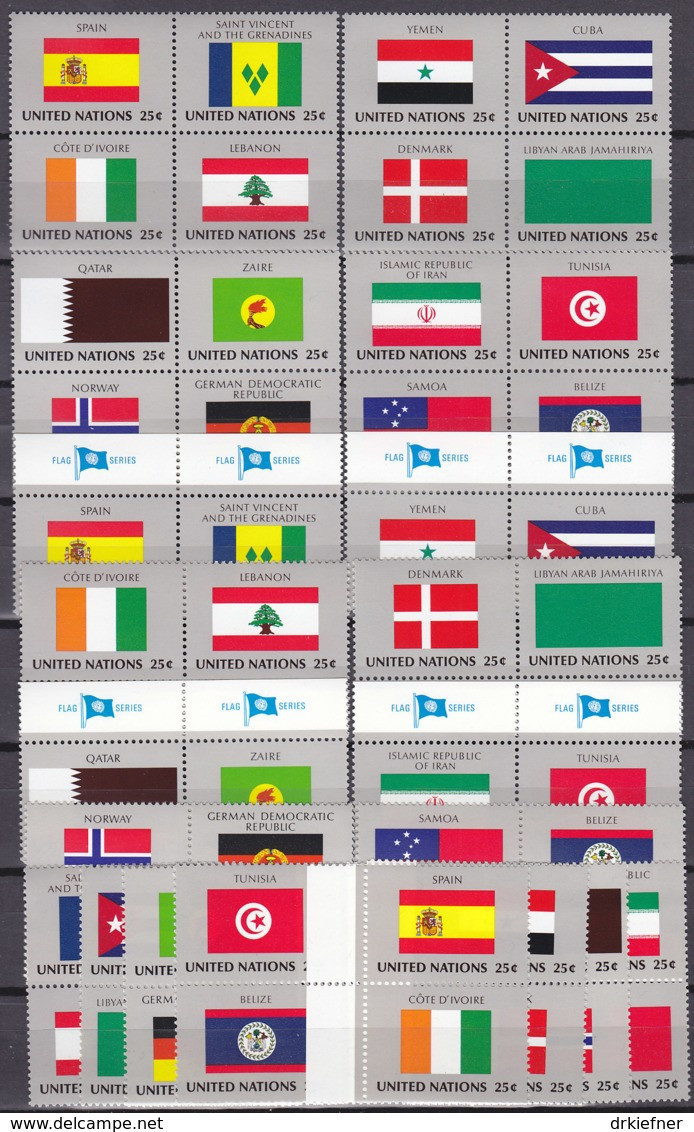 UNO NEW YORK Flaggen 1988, Postfrisch **, 553-568,  Herzstücke, Waagerechte Und Senkrechte Paare, Komplett - Unused Stamps