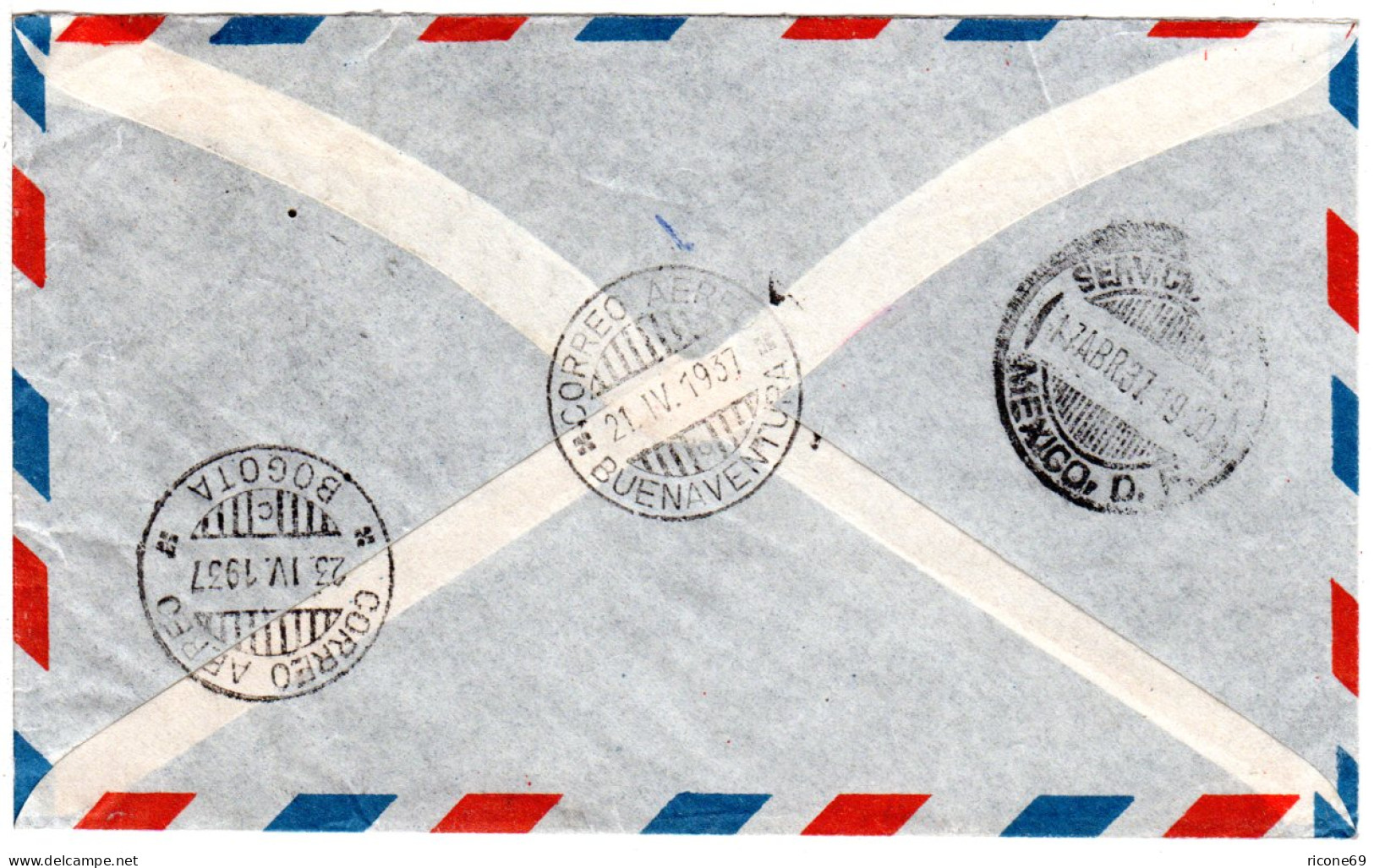 Mexiko 1937, 3 Marken Auf Fuftpost Brief N. Bogota, Kolumbien - México
