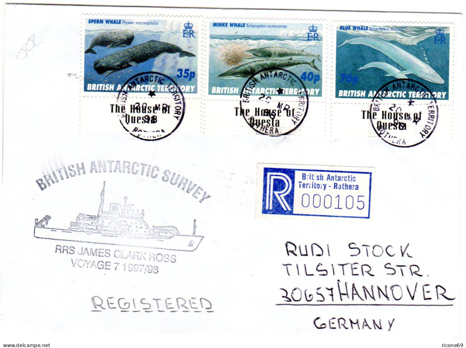 Brit. Antarctic Territory 1998, 3 Wal Marken Auf Reko Brief V. Rothera - Andere-Oceanië