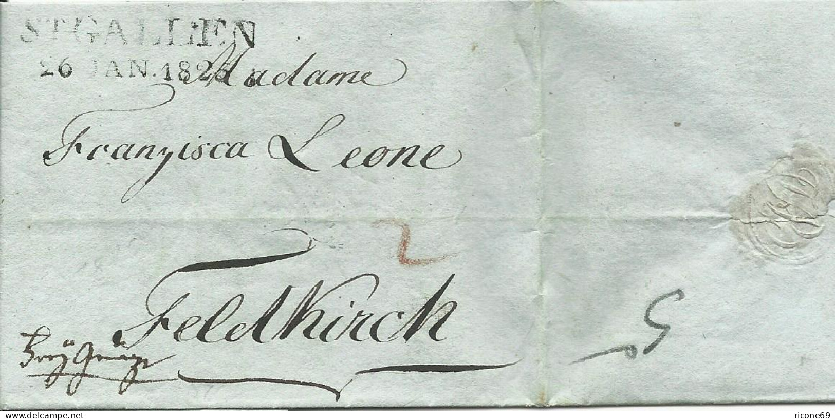 Schweiz 1825, L2 ST. GALLEN Auf Teil Franko Brief N. Feldkich, Österreich - Other & Unclassified