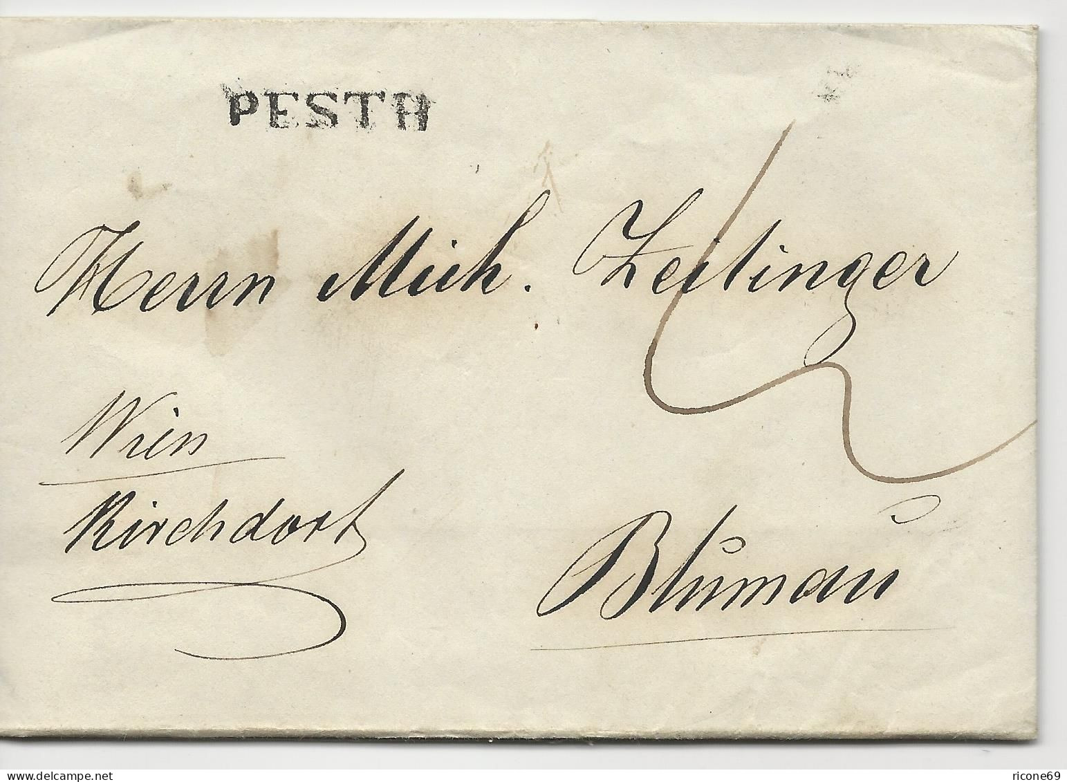 Österreich Ungarn 1843, L1 PESTH Auf Porto Brief N. Blumau Via Kirchdorf. #525 - Otros & Sin Clasificación