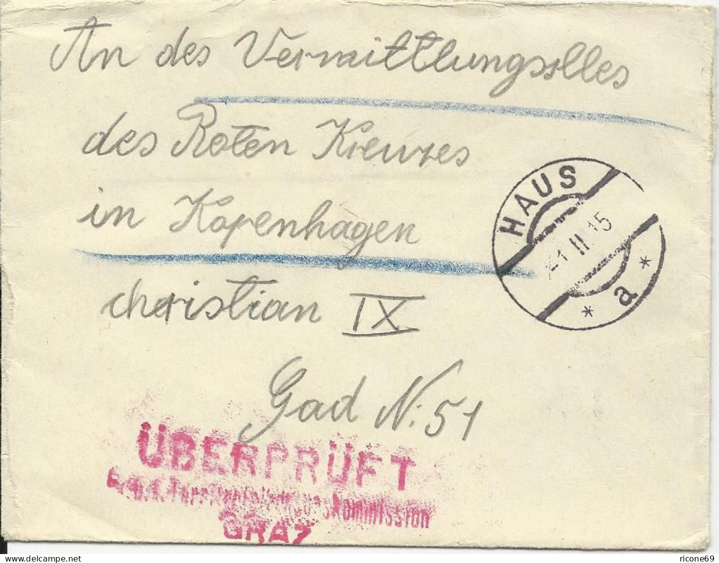 Österreich 1915, POW KGF Zensur Brief V. Haus N. Dänemark. #3052 - Brieven En Documenten