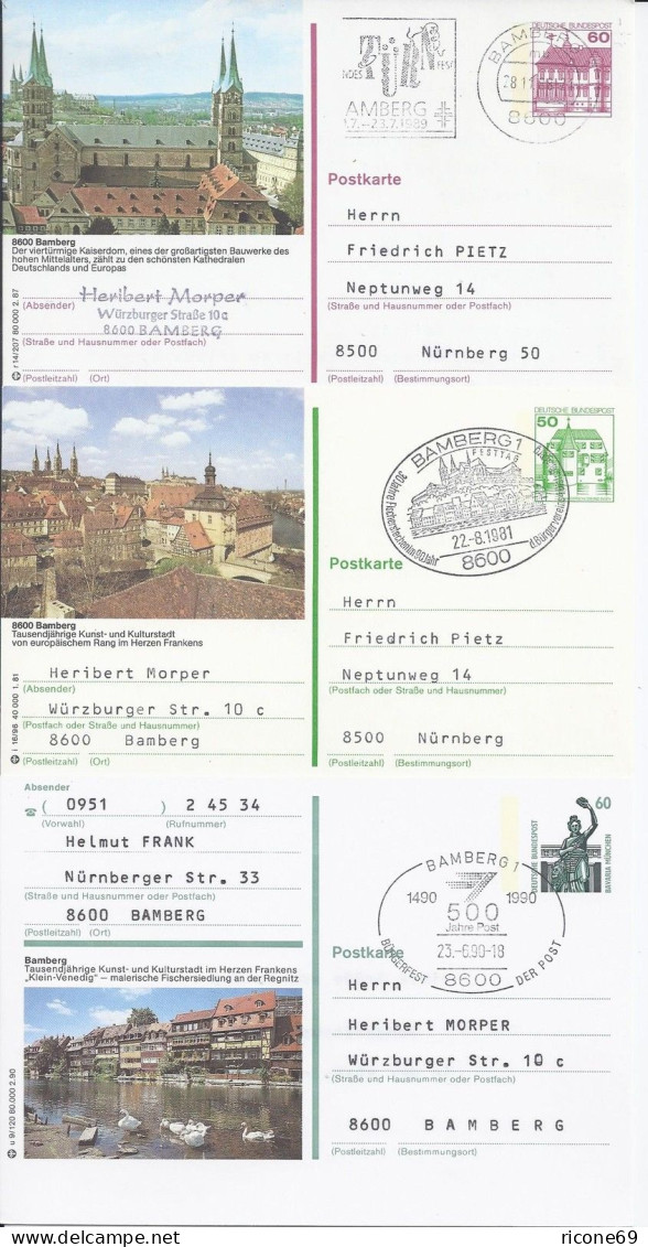 Bamberg, 3 Verschiedene Bild Ganzsache M. Entsprechendem Stempel Bamberg! #1757 - Illustrated Postcards - Mint