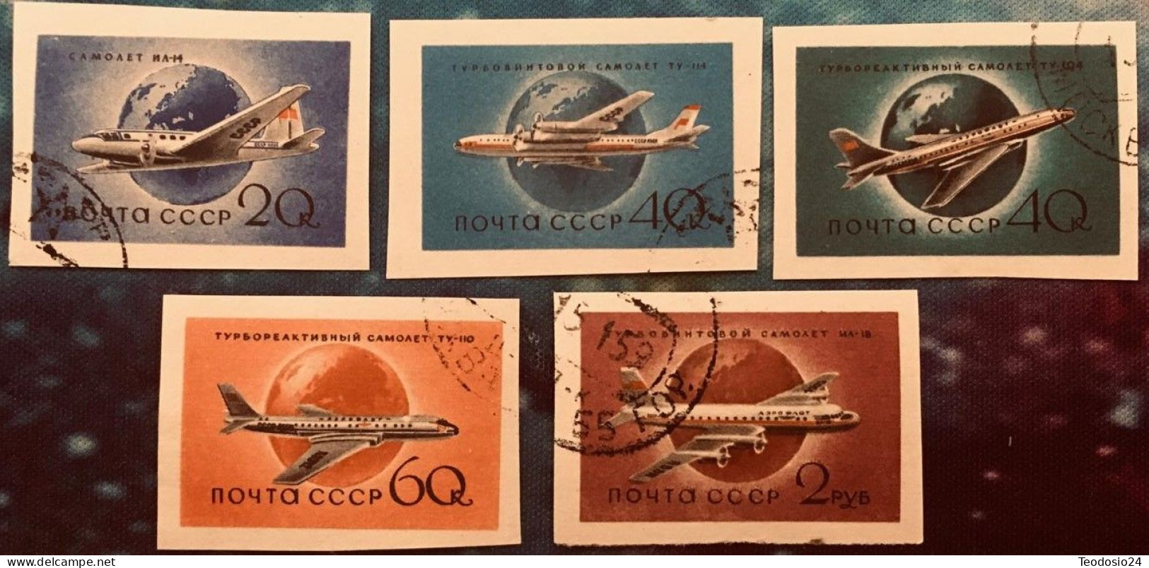 Russia Sc 2147-2151  Imperf 1958-1959 Civil Aviation - Used Stamps