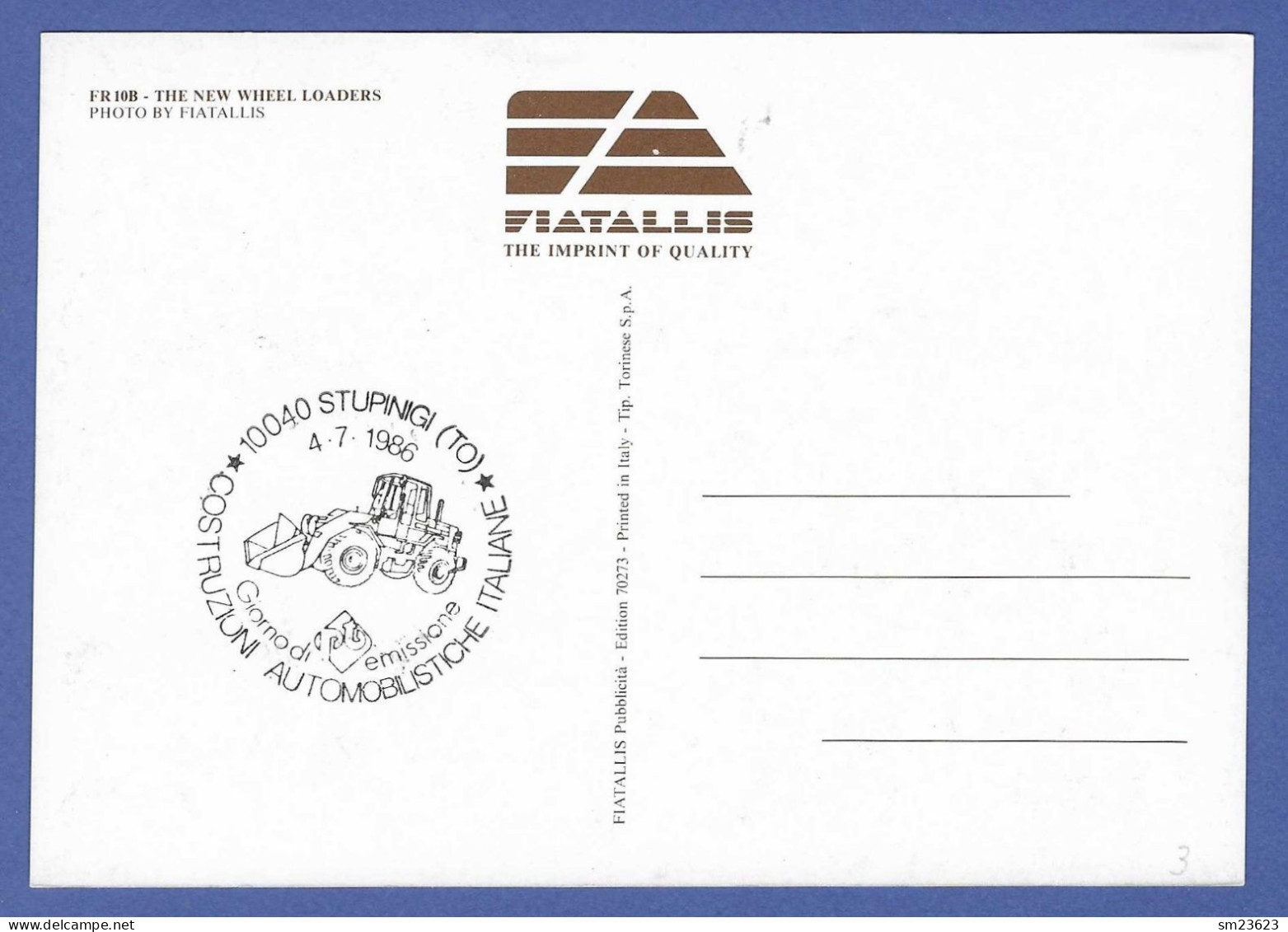 ITALIEN / Italia 1986 , The New Wheel Loaders - Maximum Card - Automobilistiche Italiane 4.7.1986 - Cartes-Maximum (CM)