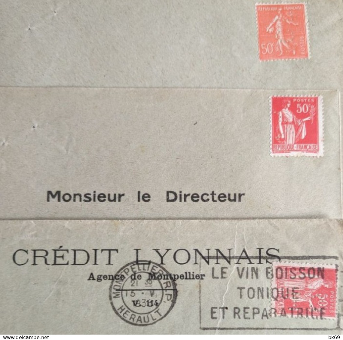 Perforés Crédit Lyonnais 3 Enveloppes, Dont Variété : Perforation Très Décalé, Semeuse & Paix - Storia Postale