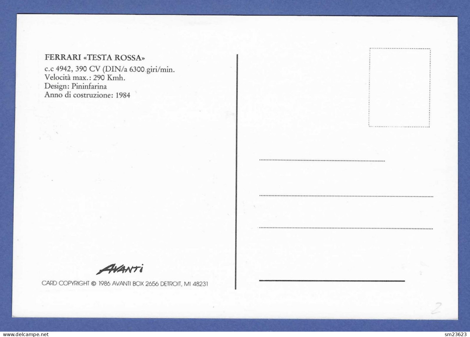 ITALIEN / Italia 1986 , FERRARI "Testa Rossa" - Maximum Card - Maranello Automobilistiche Italiane 4.7.1986 - Maximum Cards