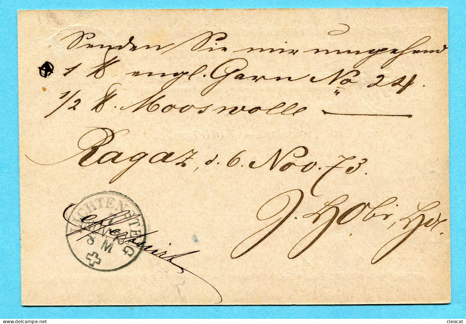 Postkarte Von Ragaz Nach Lichtensteig 1873 - Ganzsachen